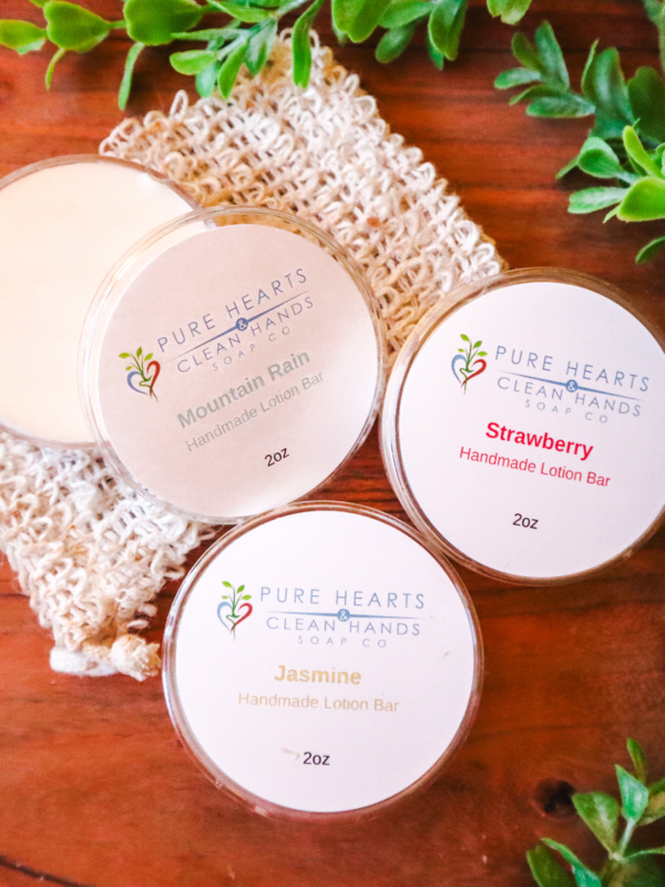 lotion bars laying on wood tray