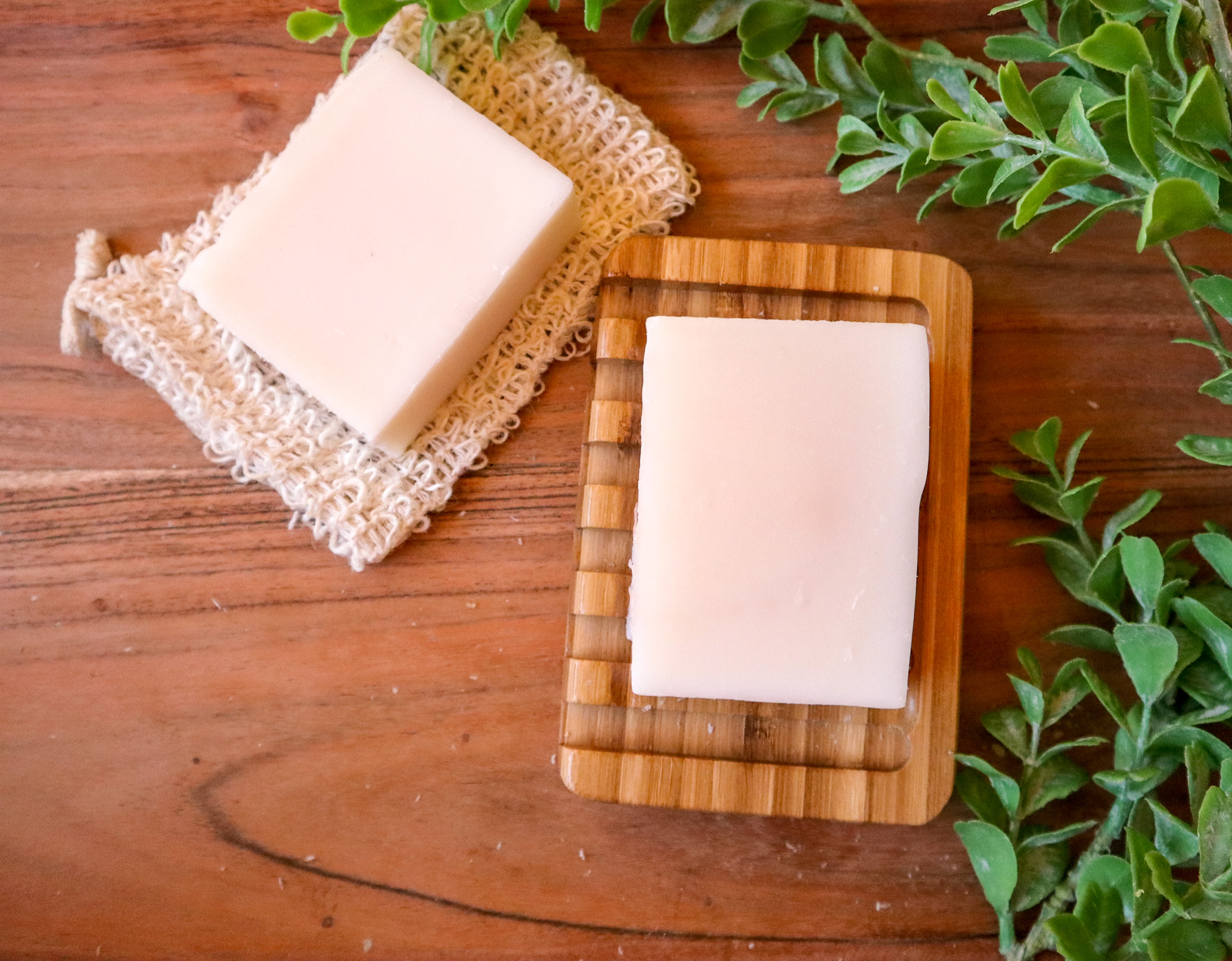 Grandma Lucy's Lard Soap on a wood soap dish